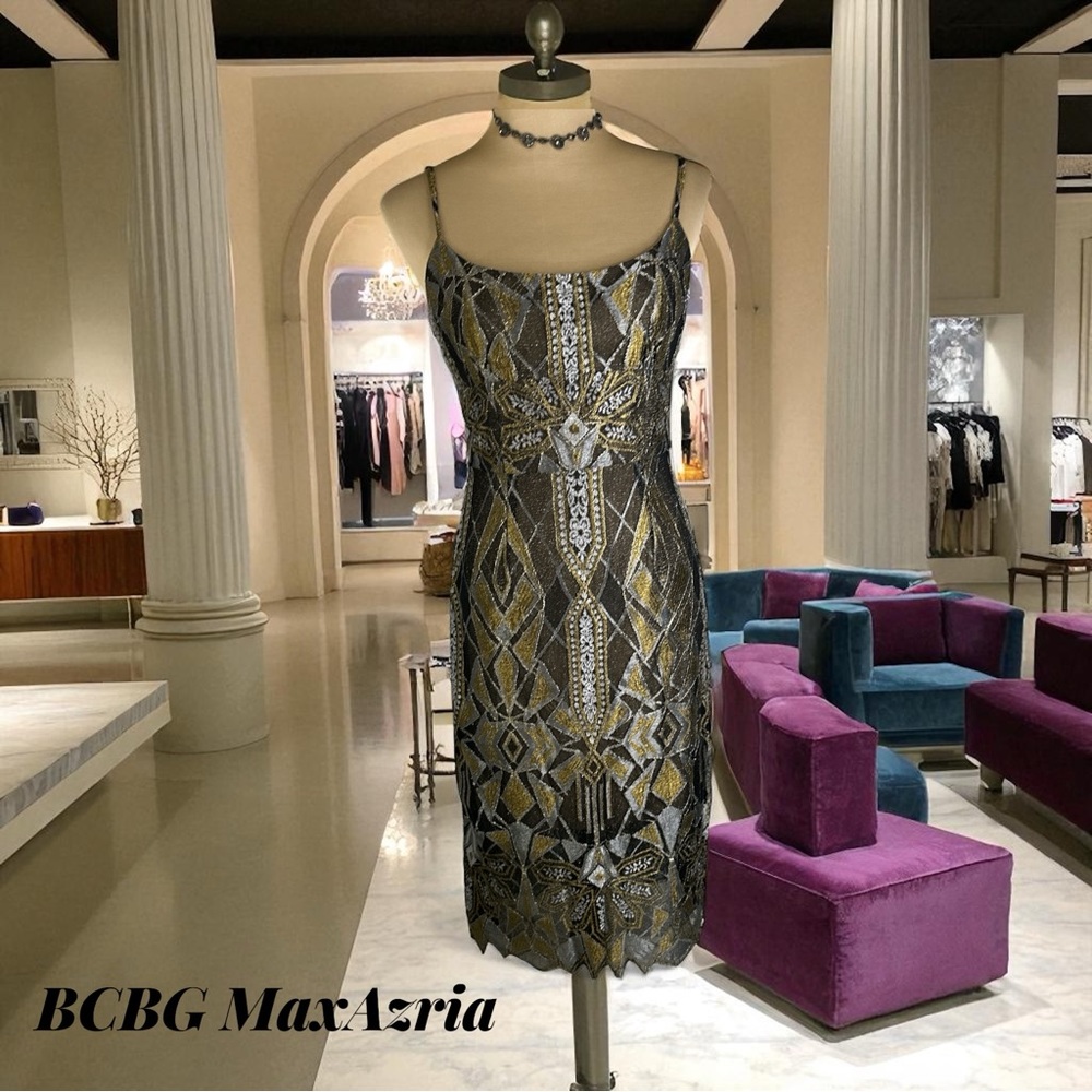 BCBGMaxAzria Alese Metallic Geometric Midi Dress